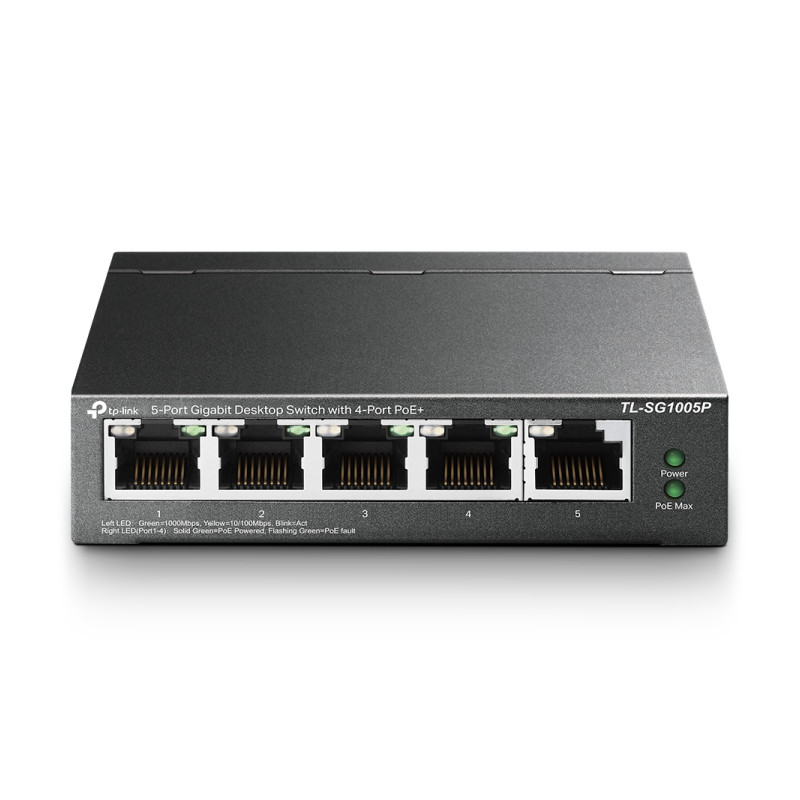 TP-Link TL-SG1005P neupravljivi Gigabit PoE mrežni switch, 5× RJ45 10/100/1000Mbps, 4× PoE, QoS, metalno kućište