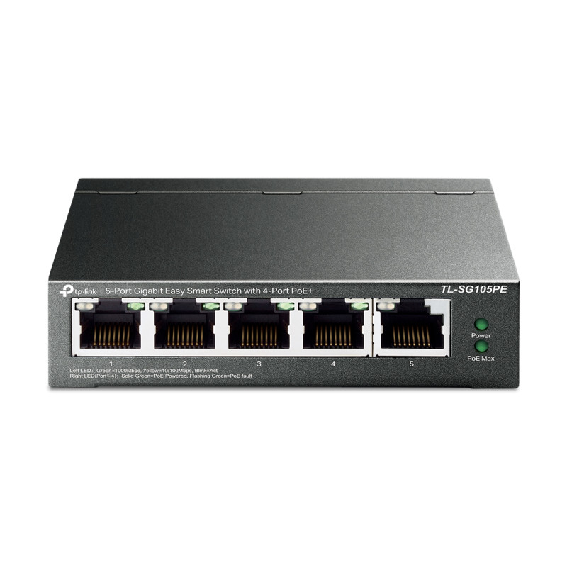 TP-Link 5-port Gigabit PoE Easy Smart preklopnik (Switch), 5×10/100/1000M RJ45, 4×PoE+, metalno kućište, 13″ (65W)