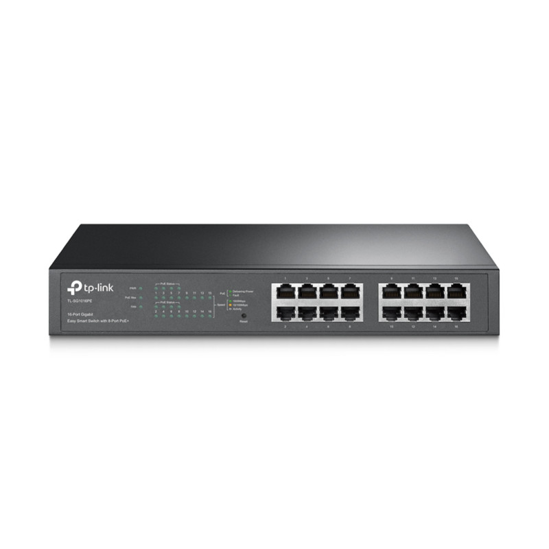 TP-Link TL-SG1016PE Easy Smart mrežni preklopnik, 16× Gigabit RJ45, 8× PoE+, 150W PoE, 32Gbps, VLAN, QoS, rack 1U