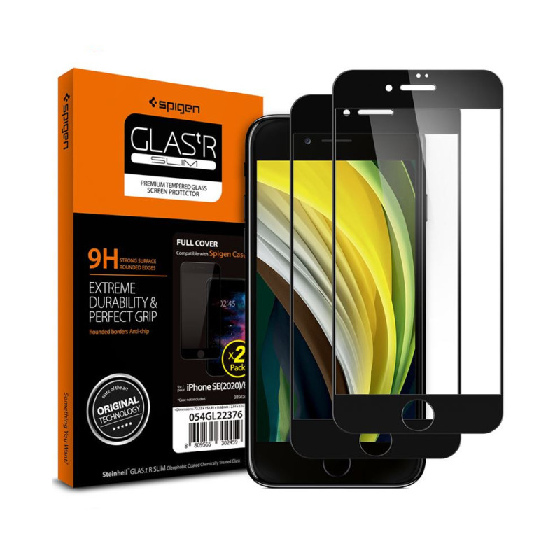 Spigen Glass zaštitno staklo za ekran telefona, 2 kom, crno – iPhone SE (2022/2020)/8/7