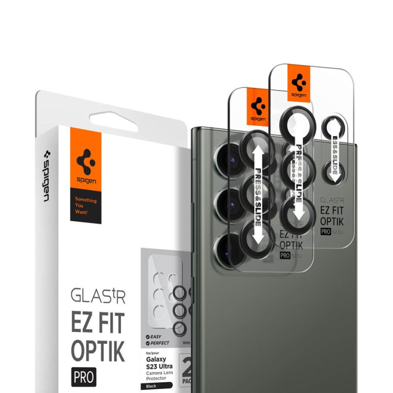 Spigen Glass EZ Fit Optik Pro, zaštitno staklo za kameru telefona, 2 kom, crno – Samsung Galaxy S23 Ultra (AGL05950)