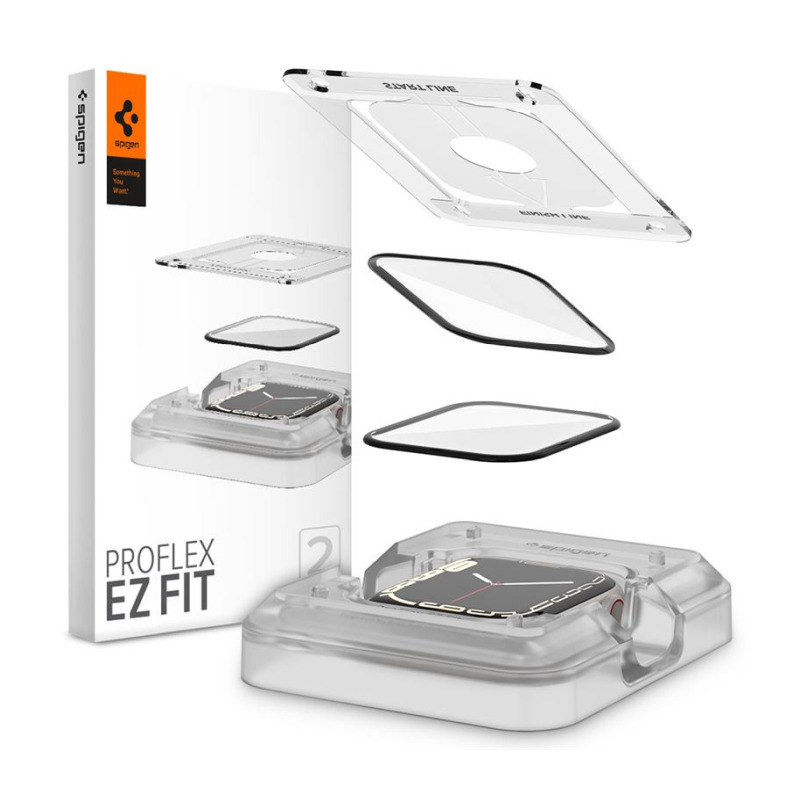 Spigen ProFlex EZ Fit, zaštitno staklo za Apple pametni sat, 2 kom + okvir za poravnanje – Apple Watch 9/8/7 41mm (AFL04052)