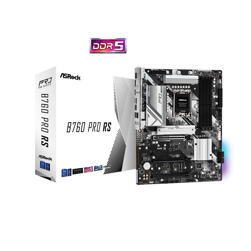ASRock MB B760 PRO RS, S.1700, 4xDDR5/7200MHz(OC), PCIe 5.0, 2.5 G-LAN, USB-C, DP/HDMI, ATX