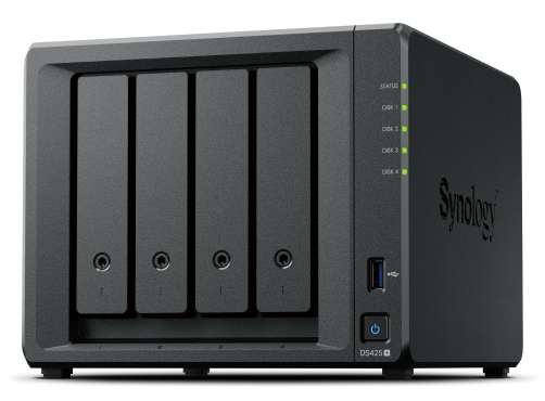 Synology DS425+ Diskstation 4-bay NAS server, Intel Celeron J4125, 2.5″/3.5″ HDD/SSD podrška, Hot Swappable HDD, 2GB DDR4, 2.5GbE+1GbE LAN, 2×USB 3.2
