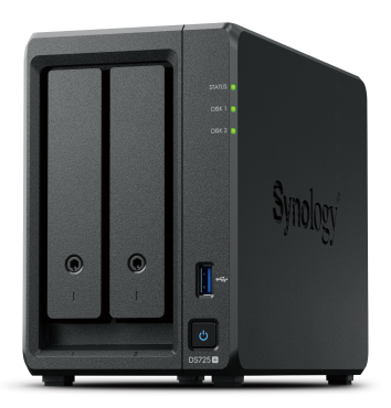 Synology DS725+ DiskStation 2-bay NAS server, AMD Ryzen R1600, 4 GB RAM, 2.5″SSD/3.5″ HDD podrška, Hot Swappable HDD,1×RJ-45 2.5GbE, 1x RJ-45 1GbE, USB3.2 Gen 1