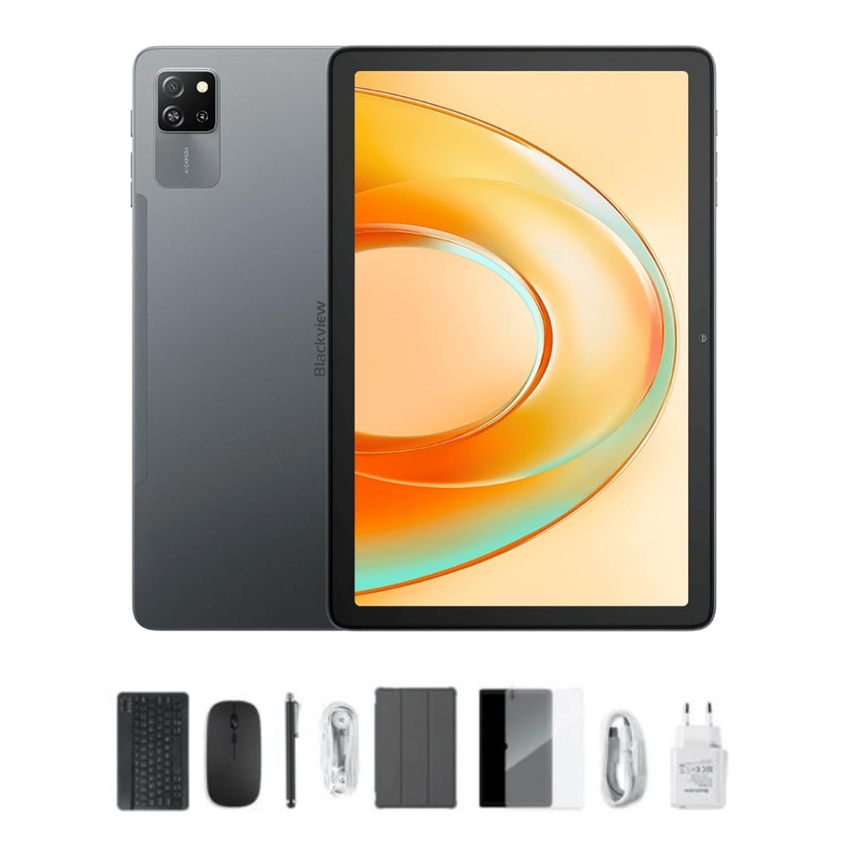 BLACKVIEW Tab 60 PRO 8/128 GB LTE, 10.1″ HD (800×1280) IPS, 5MP/8MP, WiFi, DokeOS_P 4.0 + preklopna torbica, 3.5mm slušalice, bežična tipkovnica, bežičan miš, stylus olovka, s adapterom, sivi