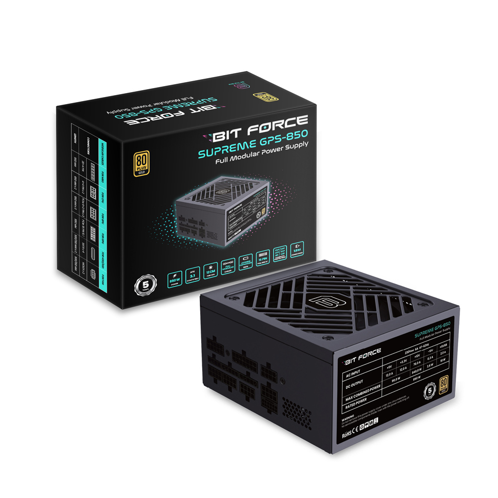 BIT FORCE napajanje 850W 80+ GOLD SUPREME GPS-850, modularno, ATX 3.1, PCI-E 5.1, FDB