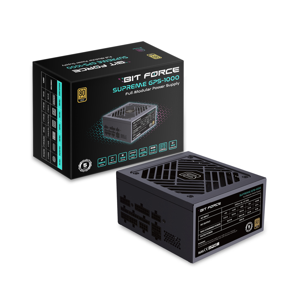 BIT FORCE napajanje 1000W 80+ GOLD SUPREME GPS-1000, modularno, ATX 3.1, PCI-E 5.1, FDB