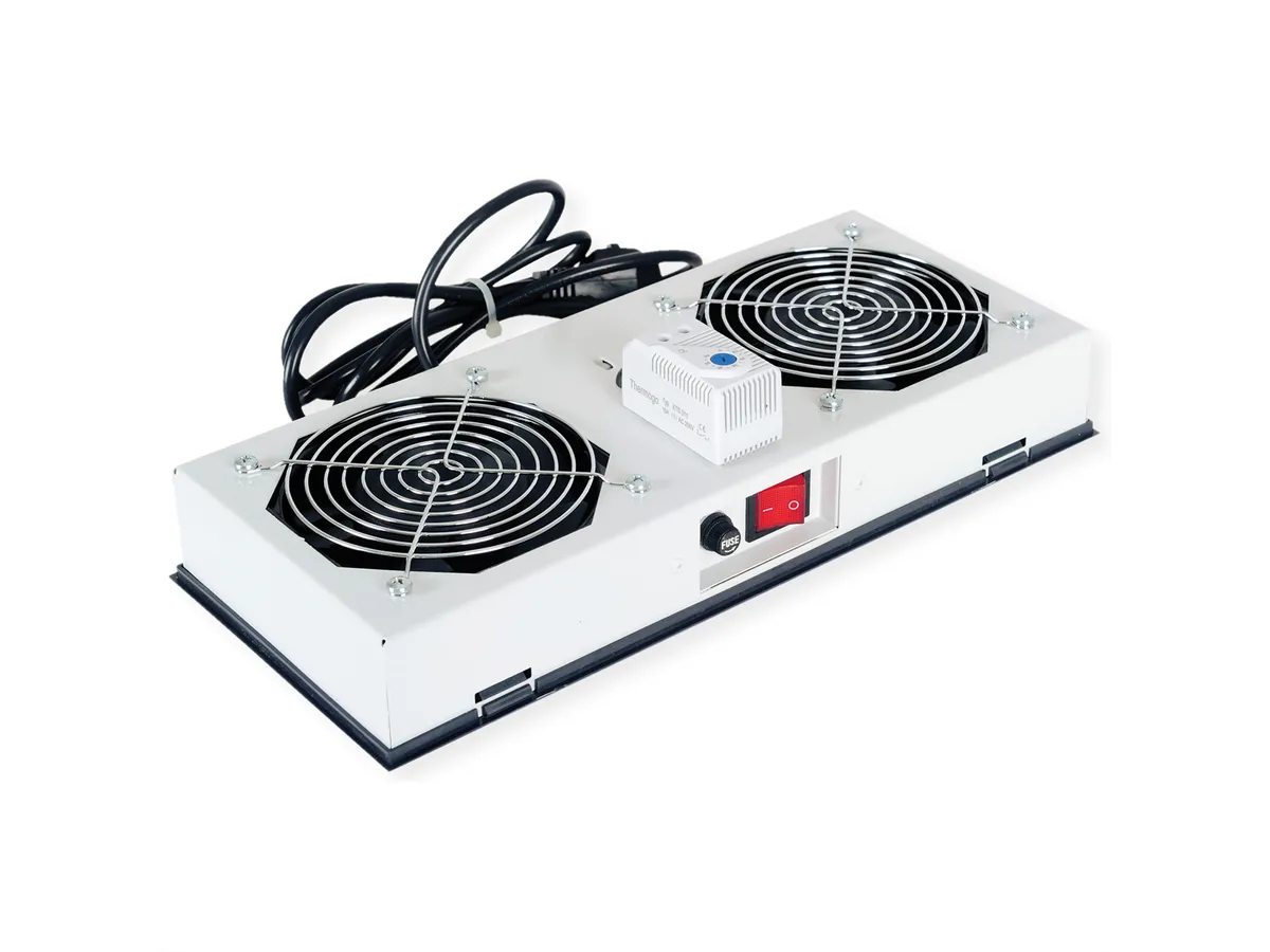 Roline 19″ krovni ventilacijski modul s 2 ventilatora i termostatom, sivi