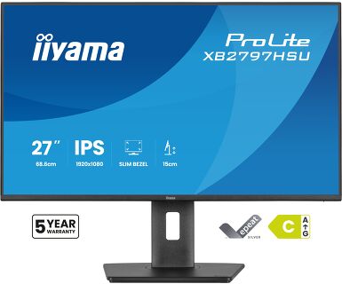 IIYAMA 27″ XB2797HSU-B1 FHD (1920×1080) 120Hz, Pivot, 350cd/m2, Speakers, HDMI, DP, 1ms, USB-Ax2, USB-Cx2