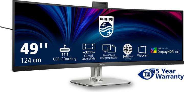 Philips 49″ 49B2U6900CH/00 DUAL QHD (5120×1440) VA CURVED 32:9, HRD400, 75 Hz , 4ms, 450cd/m2, HDMI/DP/USB/USB-C/LAN, WEB-cam, PD 140W, zvučnici, crni