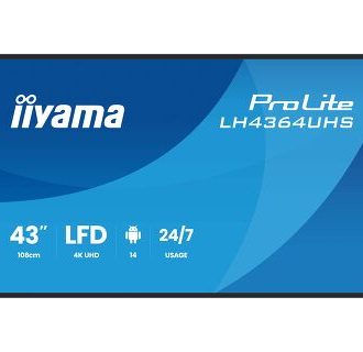IIYAMA 43″ LH4364UHSB-B1AG 4K UHD (3840×2160) VA Signage 24/7, 500 cd/m2, 4000:1, Android OS 14, iiShare, iiControl, iiSignage2
