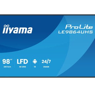 IIYAMA 98″ LE9864UHS-B1AG 4K UHD (3840×2160) VA Signage 24/7, 500 cd/m2, 5000:1, Android OS 14, iiShare, iiControl, iiSignage2