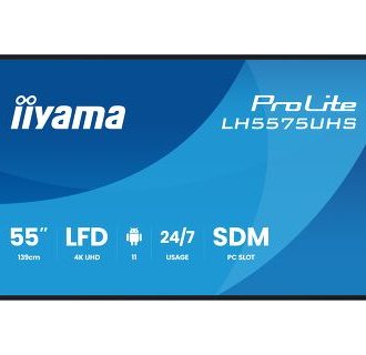 IIYAMA 55″ LH5575UHS-B2AG 4K UHD (3840×2160) IPS Signage 24/7, 500 cd/m2, 1200:1, Android OS, E-Share, iiSignage2