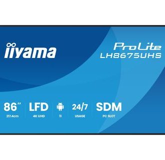 IIYAMA 86″ LH8675UHS-B2AG 4K UHD (3840×2160) IPS Signage 24/7, 500 cd/m2, 1400:1, Android OS, E-Share, iiSignage2