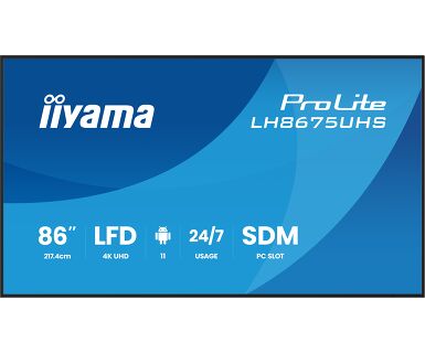 IIYAMA 86″ LH8675UHS-B2AG 4K UHD (3840×2160) IPS Signage 24/7, 500 cd/m2, 1400:1, Android OS, E-Share, iiSignage2