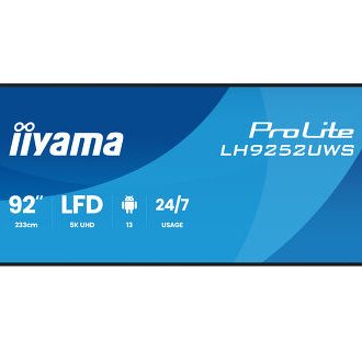 IIYAMA 92″ LH9252UWS-B1AG 5K UWD (5120×2160) VA 21:9 Signage 24/7, 500 cd/m2, 5000:1, Android OS, iiyama DMS, iiyama Share, EShare