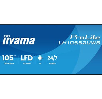 IIYAMA 105″ LH10552UWS-B1AG 5K UWD (5120×2160) IPS 21:9 Signage 24/7, 500 cd/m2, 1200:1, Android OS, iiyama DMS, iiyama Share, EShare