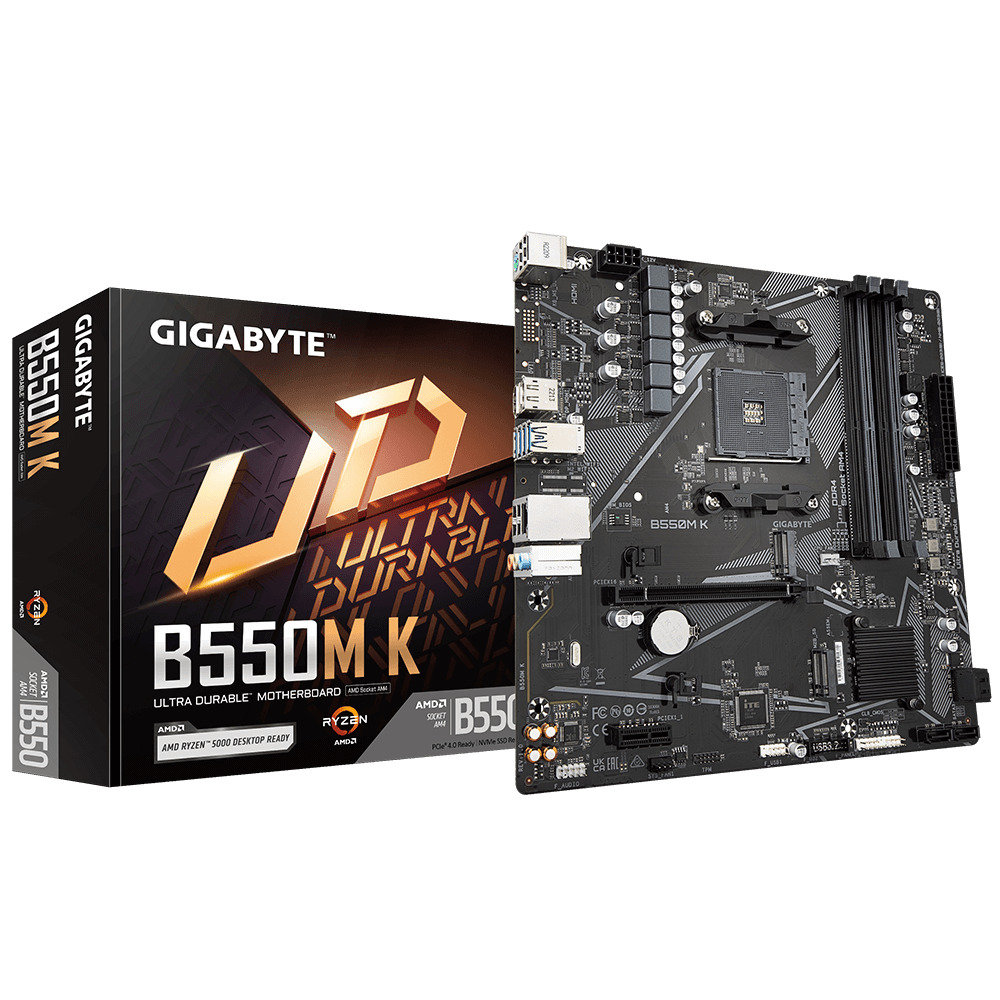 Gigabyte MB B550M K, S.AM4, 4XDDR4/4733(O.C.) PCIe 4.0, G-LAN, HDMI/DP, mATX