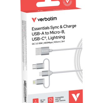 Verbatim Sync & Charge kabel 3-u-1 USB-A na Micro-B/USB-C/Lightning, M/M, 18W, bijeli, 1.0m