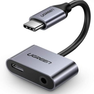 UGREEN adapter Type C (M) na 3.5mm Audio + Type C (Ž), sivi