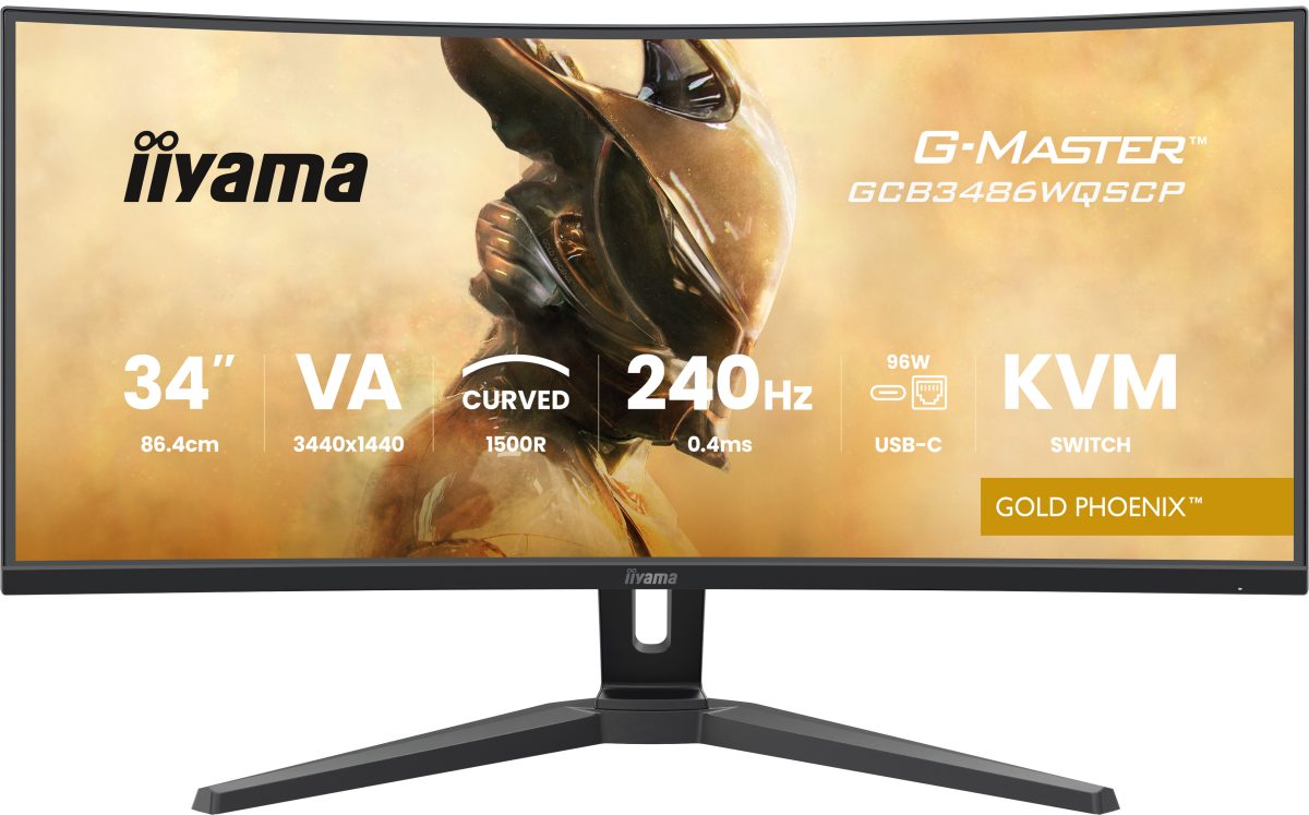 IIYAMA 34″ GCB3486WQSCP-B1 UWQHD (3440×1440) VA Curved, 240Hz, 1500R 21:9, 500 cd/m2, 4000:1, 0.4ms, 2×HDMI/DP, USB-C Dock 95W, USB-Hub, RJ45, KVM, PiP, PbP, zvučnici